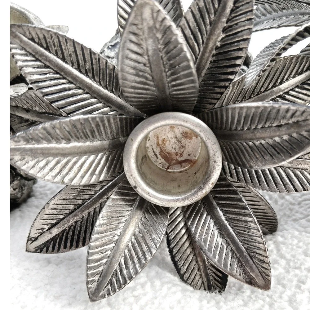 Tropoical Pineapple Candle Holder Trio Textured Heavy Silver 3pc‎ Vintage 4.5#